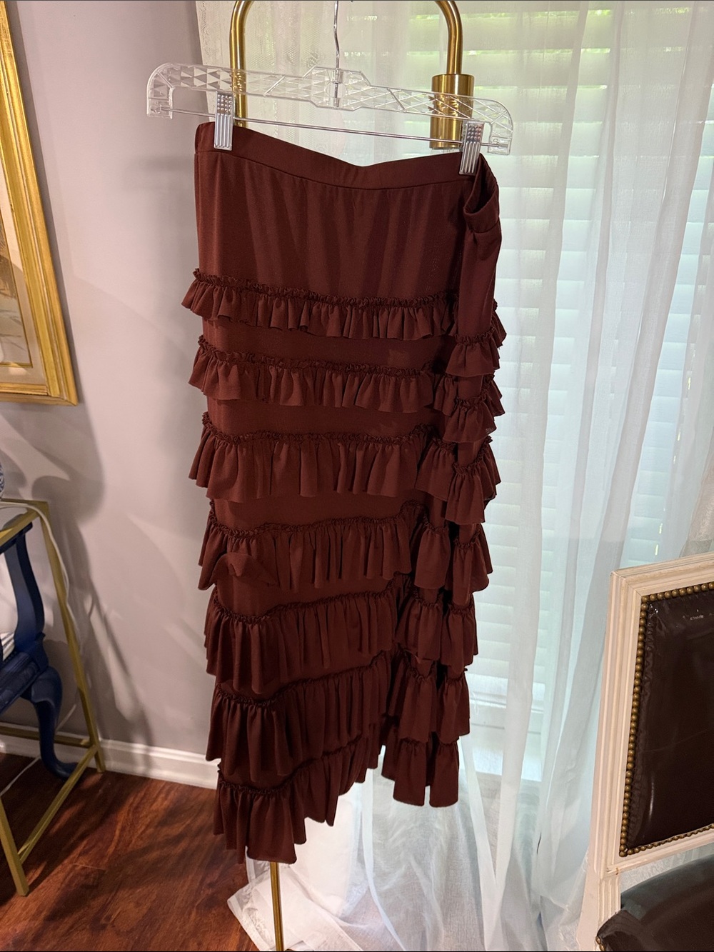 Tiered Ruffle Maxi Skirt in Brown - Picture 3 of 3